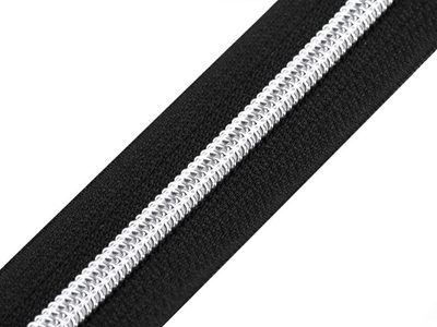 Zip spirálový No 5 s metalickými zoubky metráž{% if variant.name %} – 3 (322) černá stříbrná{% endif %}