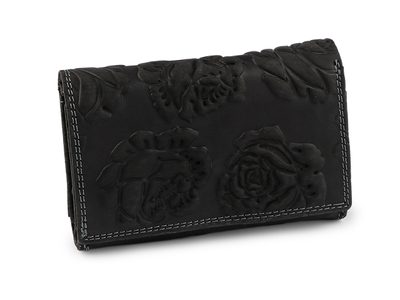 Dámská peněženka kožená růže, ornamenty 9,5x18 cm{% if variant.name %} – 13 černá{% endif %}