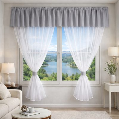 Voálový set s kanýrem Rongo 2x 180x150 cm + kanýr 40x300 cm šedá{% if product.brand.name %} – Olzatex{% endif %}