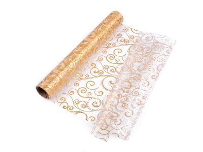 Vánoční / svatební organza s potiskem šíře 36 cm návin 4,5 METRU{% if variant.name %} – 7 zlatá{% endif %}