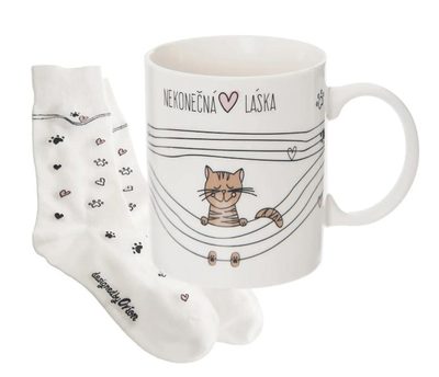 Hrnek ker. NEKONEČNÁ LÁSKA 0,35 l+ponožky kočka - dia 8 x 9,3 cm{% if product.brand.name %} – Morex{% endif %}