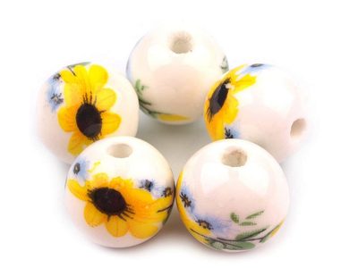 Porcelánové korálky s květy Ø12 mm 5ks{% if variant.name %} – 5 žlutá narcisová{% endif %}