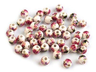 Porcelánové korálky s květy Ø6 mm 10ks{% if variant.name %} – 3 vínová fuchsie{% endif %}
