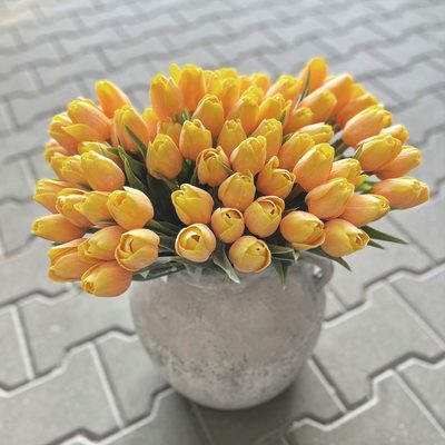 Umělé tulipány s listem 6 ks - žlutá – fotka 1
