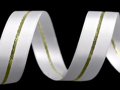 Vánoční atlasová stuha s lurexem oboulící šíře 25 mm návin 20 m{% if variant.name %} – 101 bílá - zlatá{% endif %}