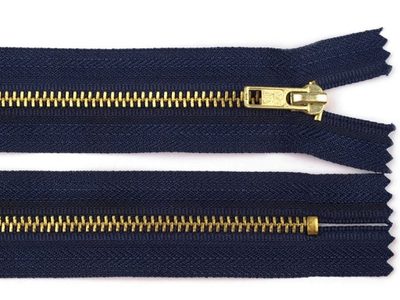 Kovový / mosazný zip šíře 4 mm délka 10 cm kalhotový{% if variant.name %} – 330 modrá tmavá{% endif %}