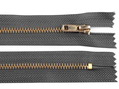 Kovový / mosazný zip šíře 4 mm délka 16 cm kalhotový{% if variant.name %} – 320 šedá hematit{% endif %}