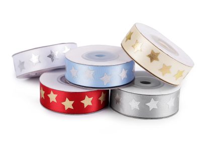Saténová stuha hvězdy šíře 20 mm vánoční návin 13,5 metrů{% if product.brand.name %} – Galanterka{% endif %}
