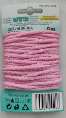 Šňůra oděvní PES 4 mm - karta 5 m{% if variant.name %} – růžová{% endif %}