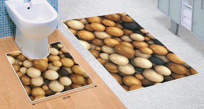 Koupelnové předložky 3D tisk sada - sada (60x100, 50x60 cm WC ) dřevěné koule{% if product.brand.name %} – Bellatex{% endif %}