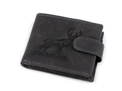Pánská kožená Peněženka - 9,5x12 cm - Pro Myslivce, Rybáře, Motorkáře{% if variant.name %} – 2 černá jelen{% endif %}