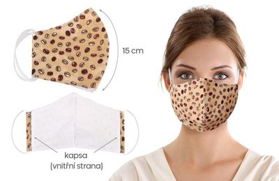 Rouška dámská bavlněná na gumičku s vnitřní kapsou kávová zrna{% if product.brand.name %} – Bellatex{% endif %}