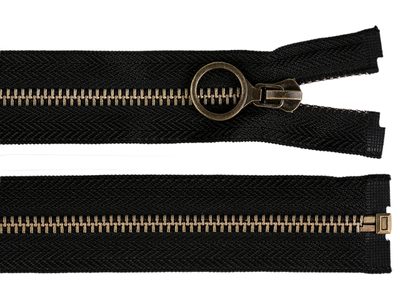 Kovový zip No 5 délka 70 cm s ozdobným jezdcem{% if variant.name %} – 2 černá staromosaz{% endif %}