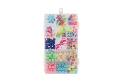Korálky plastové barevné se šňůrkou v plastové krabičce 10x17x2cm 24ks v boxu – fotka 3