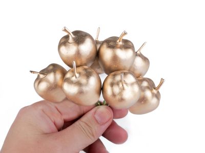 Umělá jablíčka na drátku metalická 2 kusy - 2 zlatá světlá