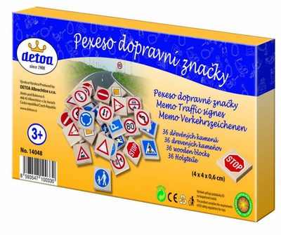 Pexeso dopravní značky dřevo 36ks 4x4x0,6cm v krabici – fotka 3
