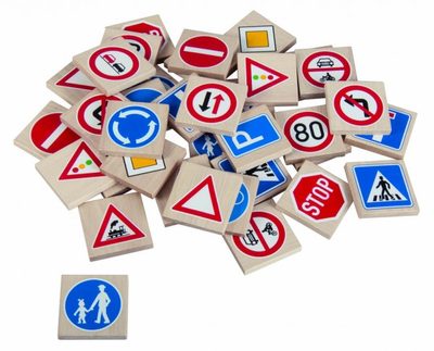 Pexeso dopravní značky dřevo 36ks 4x4x0,6cm v krabici – fotka 2