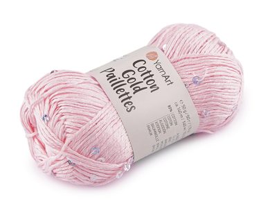 Pletací příze Cotton Gold Paillettes s flitry 50 g{% if variant.name %} – 4 (7107) růžová nejsv. stříbrná{% endif %}