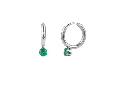 Náušnice z nerezové oceli kroužky s broušeným kamínkem{% if variant.name %} – 2 emerald stříbrná{% endif %}