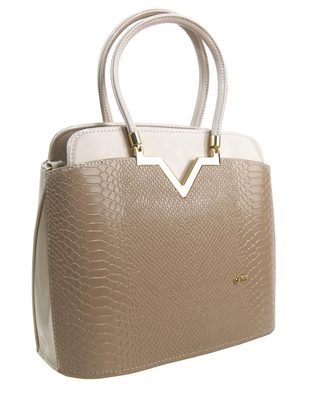 Elegantní lakovaná kroko kabelka S482 béžová - latté GROSSO – fotka 1