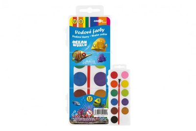 Vodové barvy se štětcem Ocean World 12barev/21mm v plastové krabičce 7x18x1cm v sáčku{% if product.brand.name %} – {% endif %}