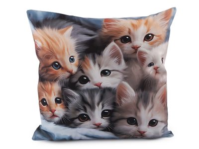 Sametový povlak na polštář pes, kočka 45x45 cm{% if variant.name %} – 2 šedobéžová kočka{% endif %}