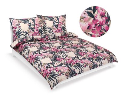 Bavlněné povlečení na dvoudeku Růžová,Zelená 90/208{% if variant.name %} – 180x220 cm, 2ks 70x90 cm{% endif %}