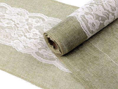 Imitace juty / běhoun šíře 24 cm s krajkou 4 metry{% if variant.name %} – 3 zelená sv.{% endif %}