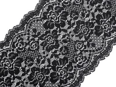 Elastická krajka / vsadka / běhoun šíře 18 cm METRÁŽ{% if variant.name %} – 2 černá{% endif %}