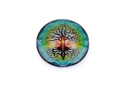 Skleněný kabošon mandala, strom života Ø25 mm{% if variant.name %} – 5 tyrkys sv. strom{% endif %}