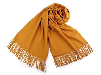 Šála typu pashmina s třásněmi 65x180 cm{% if variant.name %} – 7 (12a) hořčicová{% endif %}