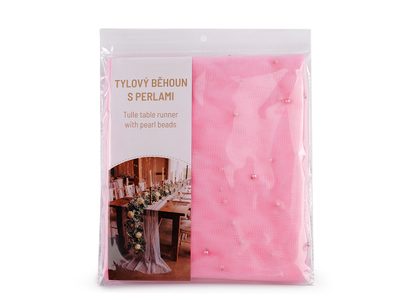 Tylový běhoun s perlami pro svatby a oslavy 0,8x3 m{% if variant.name %} – 4 růžová světlá{% endif %}