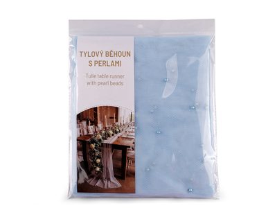 Tylový běhoun s perlami pro svatby a oslavy 0,8x3 m{% if variant.name %} – 5 modrá světlá{% endif %}