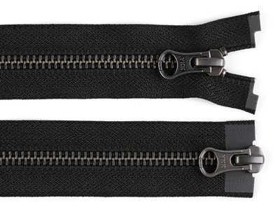 Zip kovový YKK No 5 dělitelný 2 jezdce / dvoucestný 70 cm na kožené bundy{% if variant.name %} – černá černý nikl{% endif %}