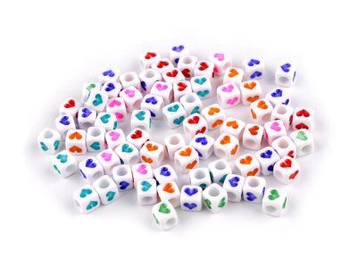 Plastové korálky se srdíčky kostka 6 mm 10 g{% if product.brand.name %} – Galanterka{% endif %}