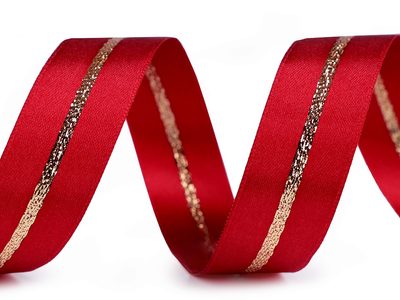 Vánoční atlasová stuha s lurexem oboulící šíře 25 mm návin 20 m{% if variant.name %} – 620 červená - zlatá{% endif %}