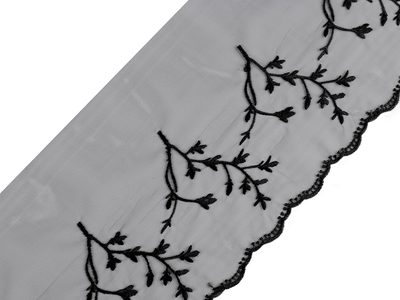 Vyšívaný prýmek / krajka na monofilu šíře 16 cm METRÁŽ{% if variant.name %} – 2 černá{% endif %}