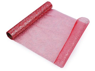 Tyl dekorační s potiskem šíře 36 cm návin 4,5 m{% if variant.name %} – 4 červená - stříbrná{% endif %}