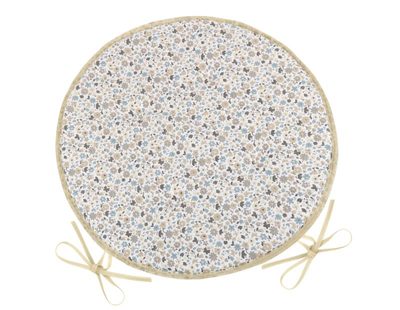 Sedák EMA kulatý hladký - průměr 40 cm, výška puru 2 cm béžovomodrý kvítek{% if product.brand.name %} – Bellatex{% endif %}