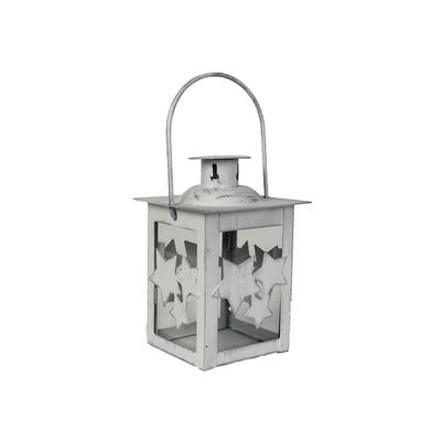Kovová lucerna s hvězdičkami – Ø 7,2 × 7,2 cm, výška 11 cm, bílá/šedá K1981{% if product.brand.name %} – Morex{% endif %}