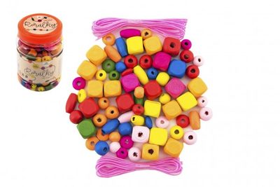 Korálky dřevěné barevné s gumičkami cca 300ks v plastové dóze 7x11cm{% if product.brand.name %} – Teddies{% endif %}