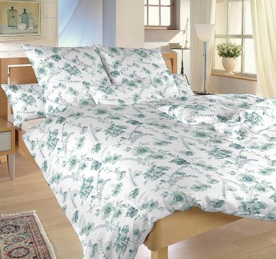 Povlečení krep Kvítí mentolové na bílém 140x200, 70x90 cm{% if product.brand.name %} – Dadka{% endif %}