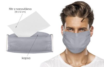 Ústní rouška s vloženým nanovlákenným filtrem - světle šedá 1335/201{% if product.brand.name %} – Bellatex{% endif %}