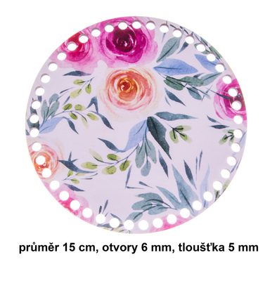 Dno - víko překližkové kruh s potiskem růže 15 cm{% if product.brand.name %} – VLNIKA{% endif %}