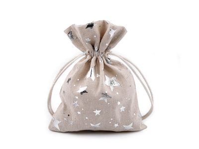 Dárkový pytlík hvězdy metalické 13x18 cm lněný{% if product.brand.name %} – Stoklasa{% endif %}