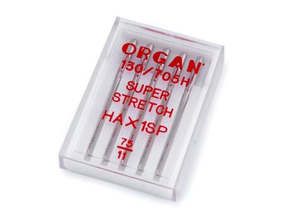 Strojové jehly Super stretch 75;90 Organ{% if variant.name %} – 1 (75/11) nikl{% endif %}