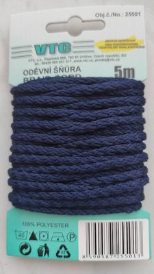 Šňůra oděvní PES 4 mm - karta 5 m{% if variant.name %} – modrá tmavá{% endif %}