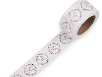 Papírové samolepky Handmade with love, thank you Ø25 mm{% if variant.name %} – 3 (thank you) bílá růžová{% endif %}
