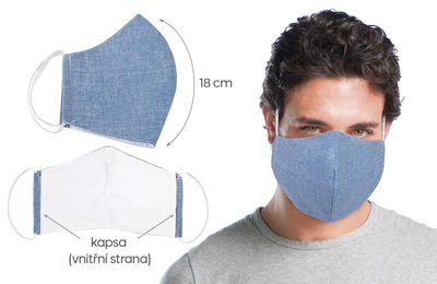 Rouška bavlněná na gumičku s kapsou 18 cm modrá – fotka 1
