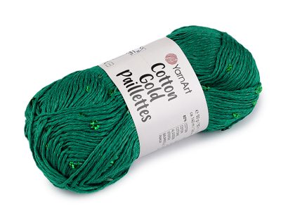 Pletací příze Cotton Gold Paillettes s flitry 50 g{% if variant.name %} – 7 (7114) zelená smaragdová{% endif %}